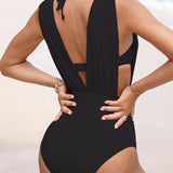Maillot de baño moldeador de lujo con escote en V profundo