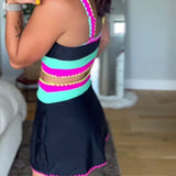 Myra | Elegante traje de baño de tres piezas con bloques de color