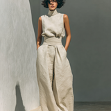 Conjunto Minimalista de Blusa Sin Mangas y Pantalón Ancho de Algodón y Lino