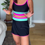 Myra | Elegante traje de baño de tres piezas con bloques de color
