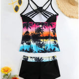 La Habana | Conjunto de tankini con estampado tropical y shorts de baño