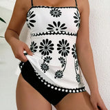 Margarita | Conjunto tankini con estampado de margaritas que cubre el vientre