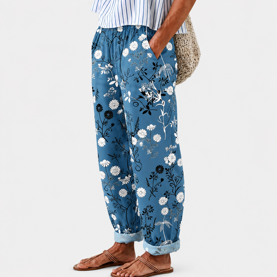 Pantalones Relax Azules Florales
