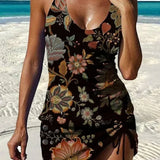 Fiesta | Conjunto de tankini floral con gráfico que cubre el vientre