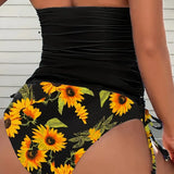Soleado | Conjunto de tankini halter de girasol que cubre el vientre