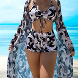 Claudia | Conjunto de Bikini de 3 Piezas con Estampado