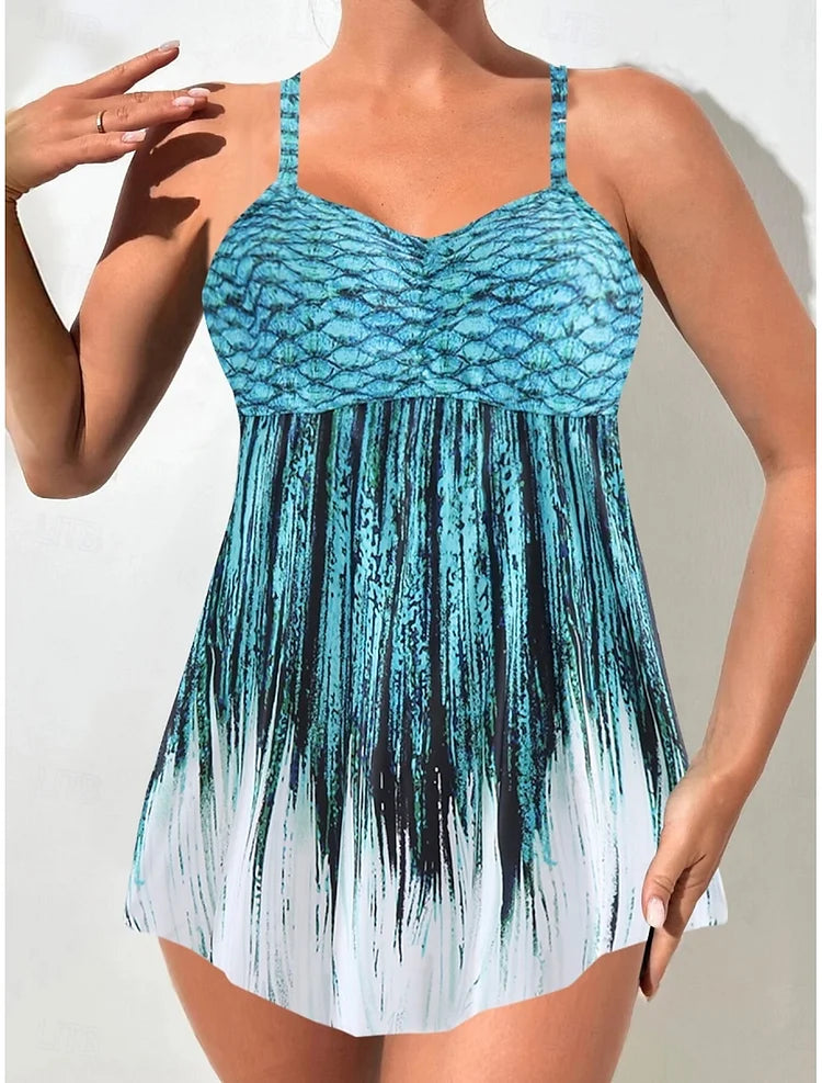 Perla | Conjunto de vestido de baño con estampado de sirena que cubre el vientre