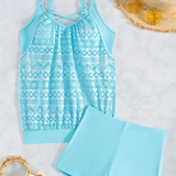 Cristal | Conjunto de tankini superpuesto de encaje que cubre el vientre
