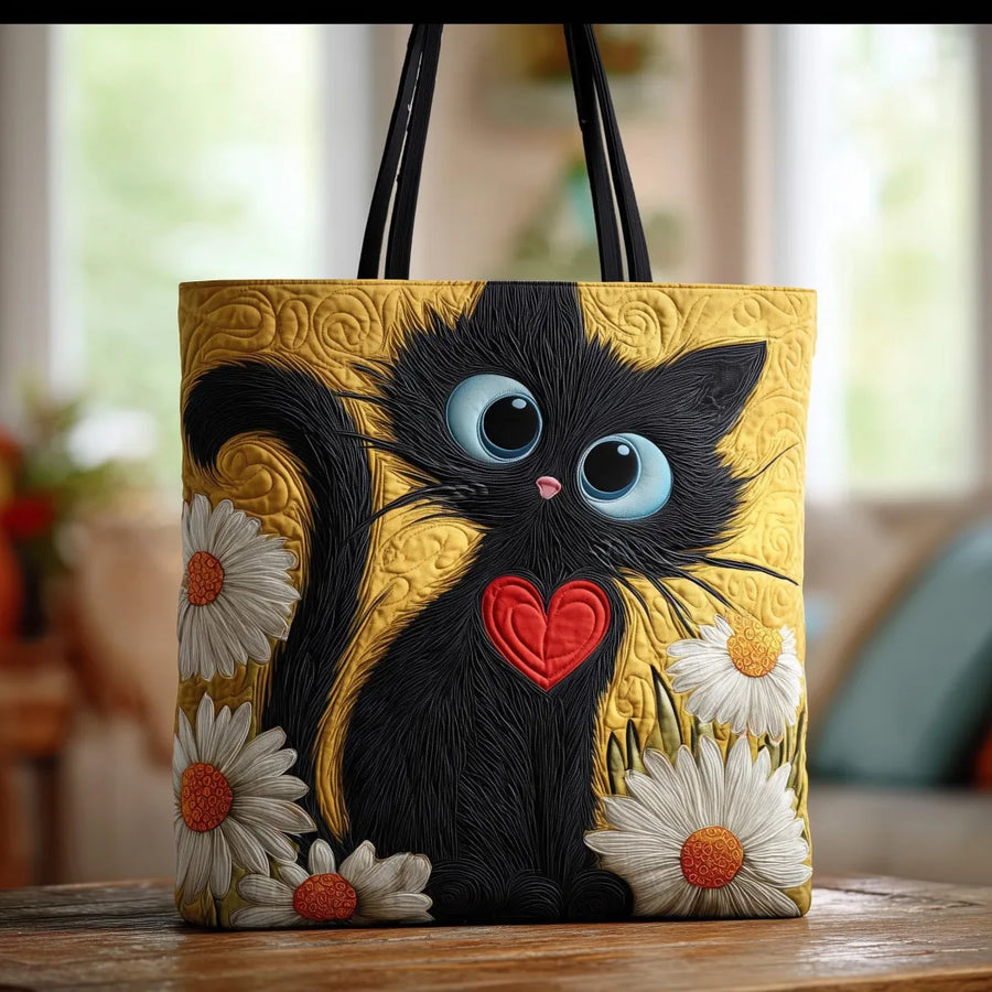 Bolsa Artesanal - Gato Negro con Margaritas