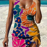 Fiesta | Conjunto de tankini floral con gráfico que cubre el vientre