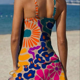 Fiesta | Conjunto de tankini floral con gráfico que cubre el vientre
