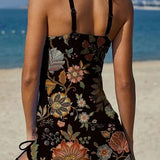 Fiesta | Conjunto de tankini floral con gráfico que cubre el vientre