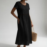 Pernelle™ — Vestido midi 100% algodón bordado, feminidad suave