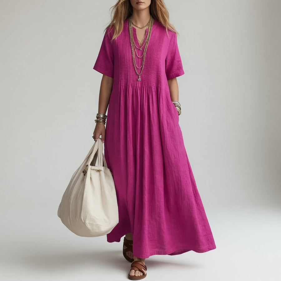 Pélagie™ — Vestido largo de algodón, escote en V, libertad veraniega