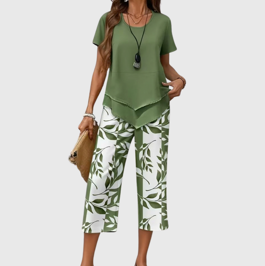 Avy™ | Conjunto Casual de Dos Piezas con Estampado de Hojas
