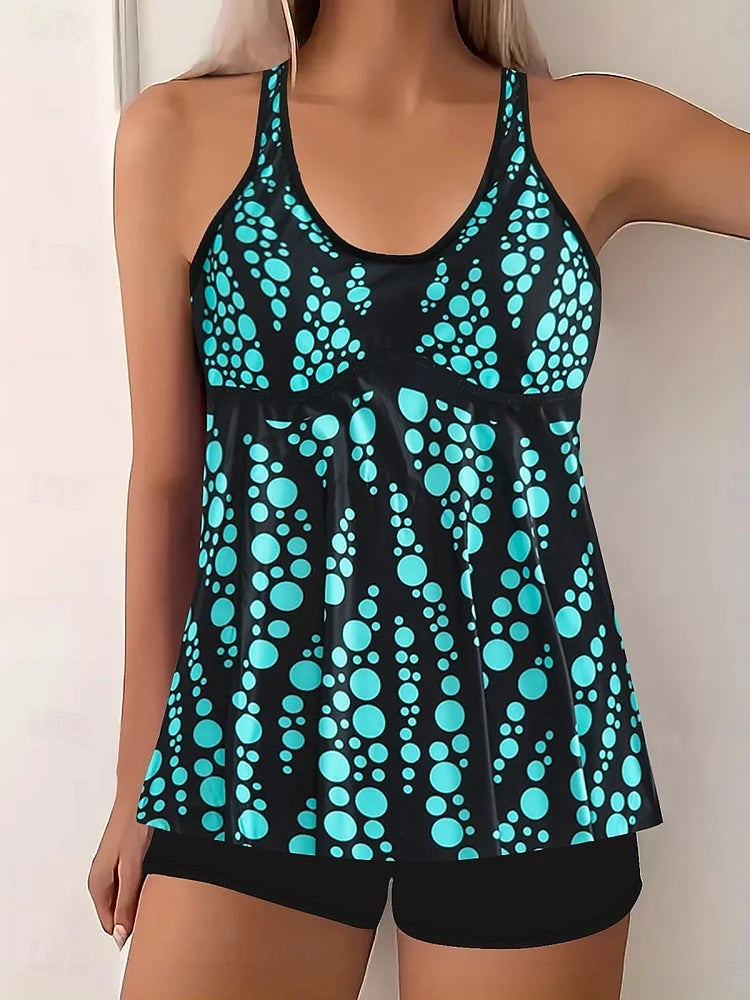 Jade | Conjunto de tankini con estampado de burbujas que cubre el vientre