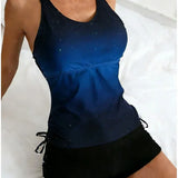 Celeste | Conjunto de tankini con estampado de galaxias que cubre el vientre