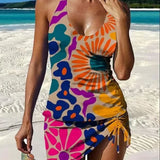 Fiesta | Conjunto de tankini floral con gráfico que cubre el vientre