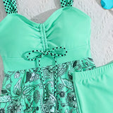 menta | Conjunto de vestido de baño floral que cubre el vientre