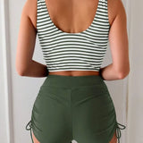 Oliva | Conjunto de tankini cruzado a rayas con pantalones cortos de cintura alta