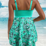 menta | Conjunto de vestido de baño floral que cubre el vientre