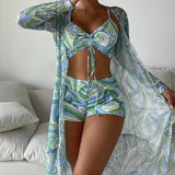 Claudia | Conjunto de Bikini de 3 Piezas con Estampado