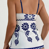 Margarita | Conjunto tankini con estampado de margaritas que cubre el vientre
