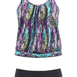 penacho | Conjunto de tankini con estampado de plumas que cubre el vientre