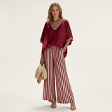 Gisela | Conjunto de Top con Escote en V Estilo Varsity y Pantalón Ancho de Rayas