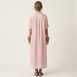 Aitana | Vestido Camisero Maxi con Cuello Contraste, Botones y Manga Corta