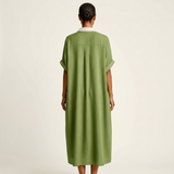 Aitana | Vestido Camisero Maxi con Cuello Contraste, Botones y Manga Corta