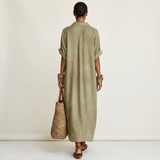 Aitana | Vestido Camisero Maxi con Cuello Contraste, Botones y Manga Corta