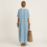 Aitana | Vestido Camisero Maxi con Cuello Contraste, Botones y Manga Corta
