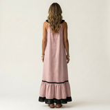 Serafina | Vestido Maxi sin Mangas con Cuello de Volantes y Ribete Contraste