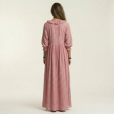 Paloma | Vestido Maxi de Rayas con Escote en V de Volantes y Manga Farol