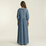 Paloma | Vestido Maxi de Rayas con Escote en V de Volantes y Manga Farol