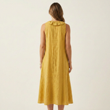 Violeta | Vestido Maxi en Lino sin Mangas con Escote en V y Volante Frontal