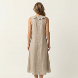 Violeta | Vestido Maxi en Lino sin Mangas con Escote en V y Volante Frontal