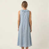 Violeta | Vestido Maxi en Lino sin Mangas con Escote en V y Volante Frontal