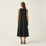 Violeta | Vestido Maxi en Lino sin Mangas con Escote en V y Volante Frontal