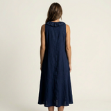 Violeta | Vestido Maxi en Lino sin Mangas con Escote en V y Volante Frontal