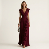 Celeste | Vestido Maxi Cruzado con Escote en V, Manga Mariposa y Volante Cascada