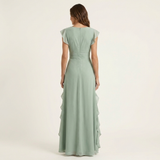 Celeste | Vestido Maxi Cruzado con Escote en V, Manga Mariposa y Volante Cascada