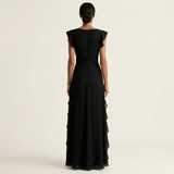 Celeste | Vestido Maxi Cruzado con Escote en V, Manga Mariposa y Volante Cascada