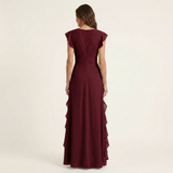 Celeste | Vestido Maxi Cruzado con Escote en V, Manga Mariposa y Volante Cascada