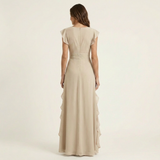 Celeste | Vestido Maxi Cruzado con Escote en V, Manga Mariposa y Volante Cascada