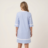 Silvia | Vestido Recto de Rayas en Algodón con Escote en V y Ribete Contraste