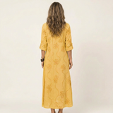 Odalys | Vestido Maxi en Algodón y Lino con Bordado Floral Tono sobre Tono