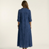 Odalys | Vestido Maxi en Algodón y Lino con Bordado Floral Tono sobre Tono