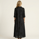 Odalys | Vestido Maxi en Algodón y Lino con Bordado Floral Tono sobre Tono